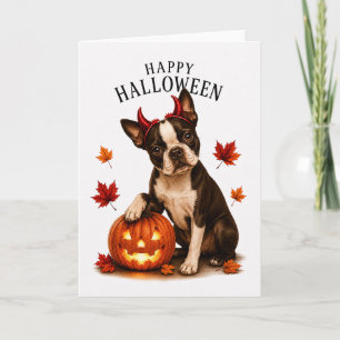 Boston Terrier Halloween Teufelshund Karte