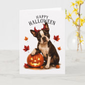 Boston Terrier Halloween Teufelshund Karte (Gelbe Blume)