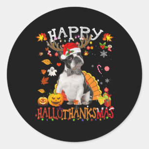 Boston Terrier Halloween Weihnachtshund Happy Hall Runder Aufkleber