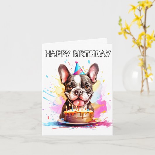 Boston Terrier Happy Birthday Karte (Gelbe Blume)