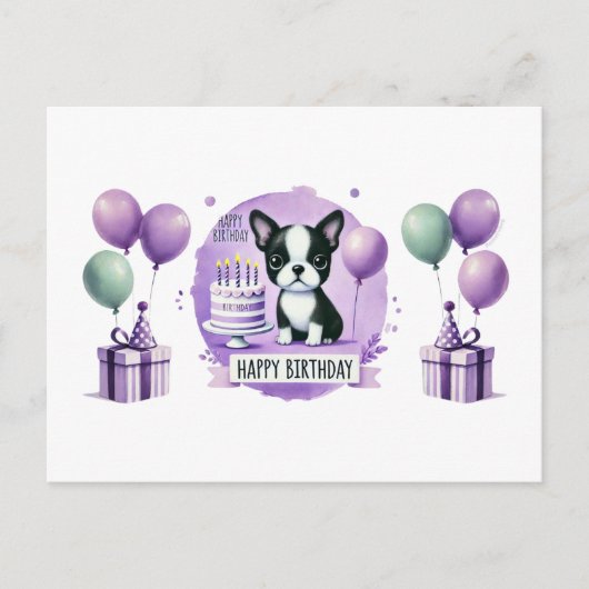 Boston Terrier Happy Birthday Postcard Postkarte (Vorderseite)