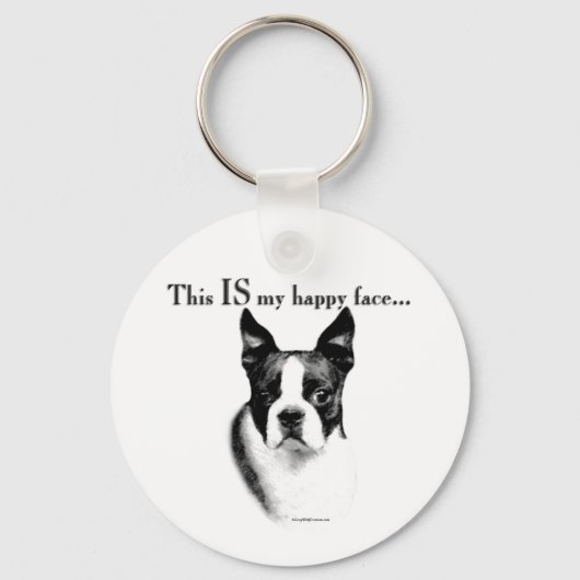 Boston Terrier Happy Face Schlüsselanhänger (Vorderseite)