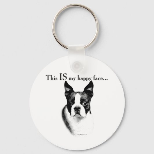 Boston Terrier Happy Face Schlüsselanhänger (Vorderseite)