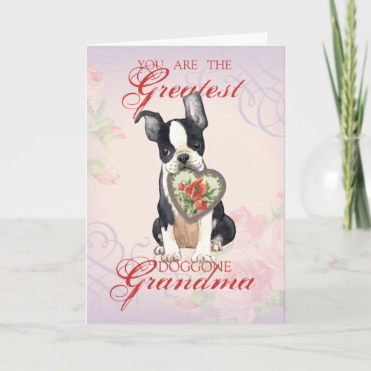 Boston Terrier Heart Grandma Karte (Vorderseite)
