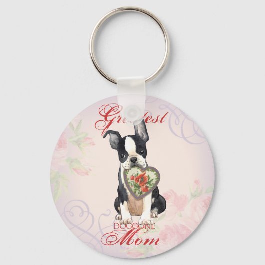 Boston Terrier Heart Mama Schlüsselanhänger (Vorderseite)