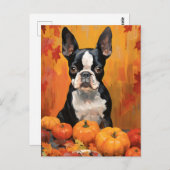 Boston Terrier Herbst Erntedank Postkarte (Vorne/Hinten)