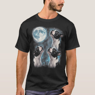 Boston Terrier heult am Mond Retro 90er T-Shirt