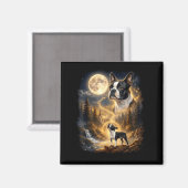 Boston Terrier heult am Mond Retro Magnet (Vorderseite/Rückseite)