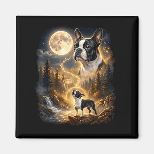 Boston Terrier heult am Mond Retro Magnet (Vorne)