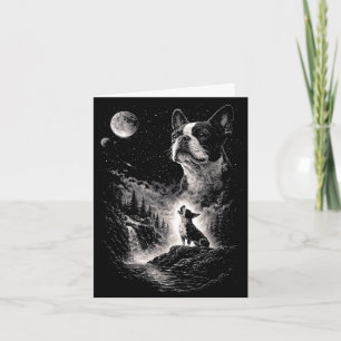 Boston Terrier heult bei Mondnacht im Vintage-Stil Karte