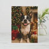 Boston Terrier Holiday Card Einladung (Stehend Vorderseite)