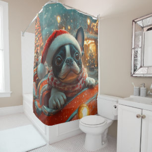 Boston Terrier Hund Achterbahn Weihnachten Duschvorhang