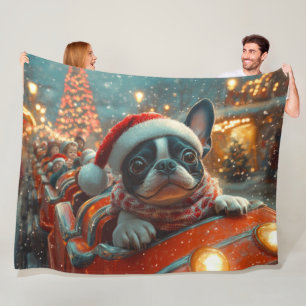 Boston Terrier Hund Achterbahn Weihnachten Fleecedecke