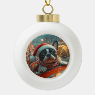 Boston Terrier Hund Achterbahn Weihnachten Keramik Kugel-Ornament
