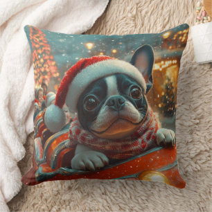 Boston Terrier Hund Achterbahn Weihnachten Kissen