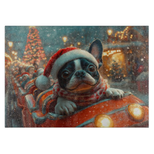 Boston Terrier Hund Achterbahn Weihnachten Schneidebrett