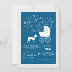 Boston Terrier Hund Baby Shower Blau Junge Einladung