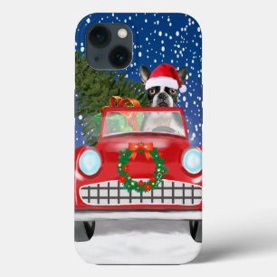 Boston Terrier Hund fährt Auto im Schnee Weihnacht Case-Mate iPhone Hülle