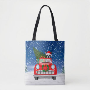 Boston Terrier Hund fährt Auto im Schnee Weihnacht Tasche