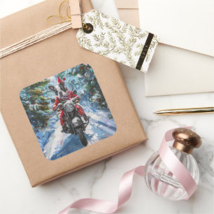 Boston Terrier Hund fährt Motorrad Weihnachten Quadratischer Aufkleber