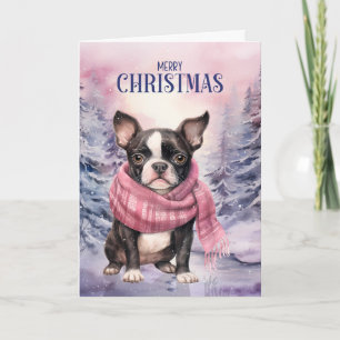 Boston Terrier Hund Frohe Weihnachten Rosa Wald