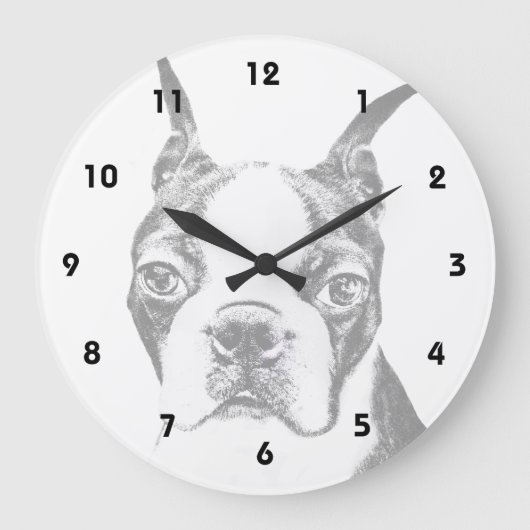 Boston Terrier Hund Große Wanduhr (Vorderseite)