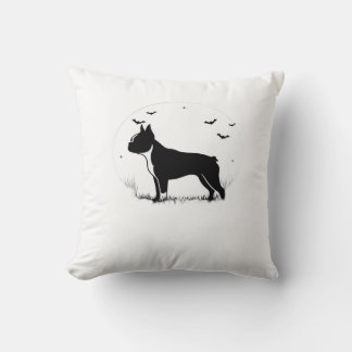 Boston Terrier Hund � Halloween Mond Silhouette Ov Kissen