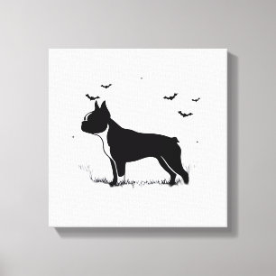 Boston Terrier Hund � Halloween Mond Silhouette Ov Leinwanddruck