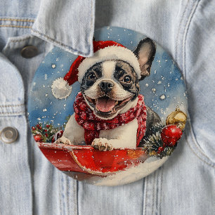 Boston Terrier Hund im Schlitten Lass es schneien Button