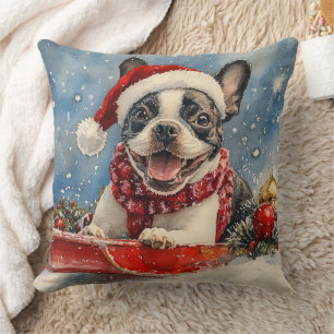 Boston Terrier Hund im Schlitten Lass es schneien  Kissen