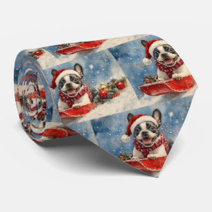 Boston Terrier Hund im Schlitten Lass es schneien  Krawatte