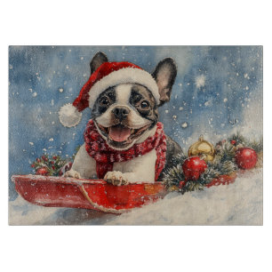 Boston Terrier Hund im Schlitten Lass es schneien  Schneidebrett