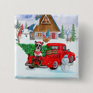 Boston Terrier Hund In Christmas Delivery Truck Button