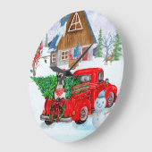 Boston Terrier Hund In Christmas Delivery Truck Große Wanduhr (Winkel)