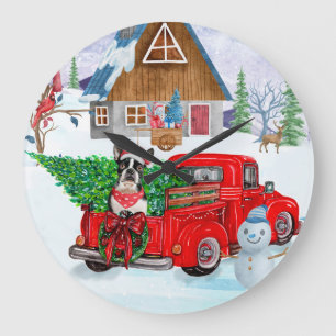 Boston Terrier Hund In Christmas Delivery Truck Große Wanduhr