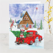 Boston Terrier Hund In Christmas Delivery Truck Karte (Gelbe Blume)