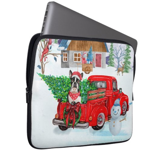 Boston Terrier Hund In Christmas Delivery Truck Laptopschutzhülle (Vorne Rechts)