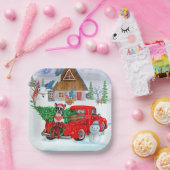 Boston Terrier Hund In Christmas Delivery Truck Pappteller (Party)