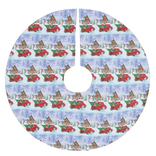 Boston Terrier Hund In Christmas Delivery Truck Polyester Weihnachtsbaumdecke (Vorderseite)