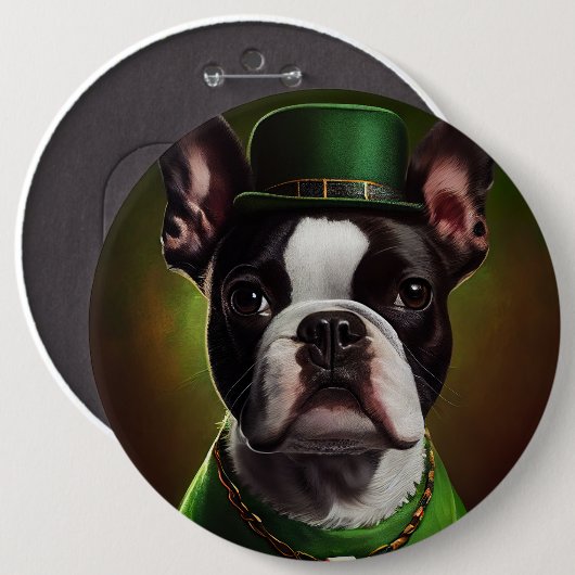 Boston Terrier Hund in St. Patrick's Day Dress Button (Vorne & Hinten)
