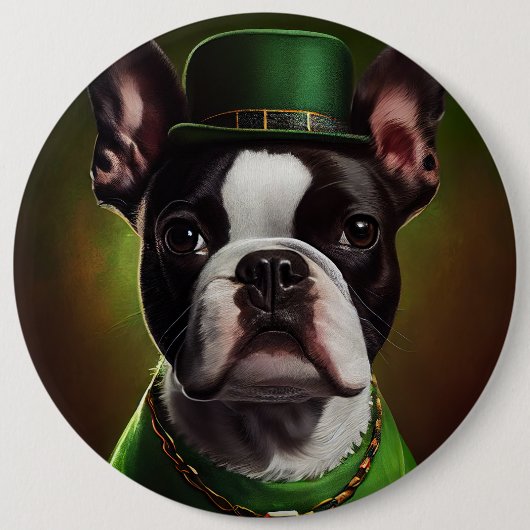 Boston Terrier Hund in St. Patrick's Day Dress Button (Vorderseite)