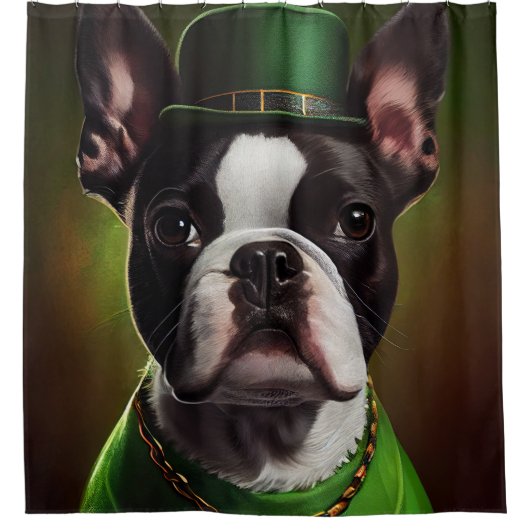 Boston Terrier Hund in St. Patrick's Day Dress Duschvorhang (Vorderseite)