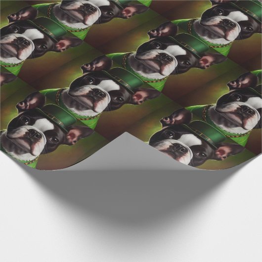 Boston Terrier Hund in St. Patrick's Day Dress Geschenkpapier (Ecke)