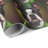Boston Terrier Hund in St. Patrick's Day Dress Geschenkpapier (Rolleneckpunkt)