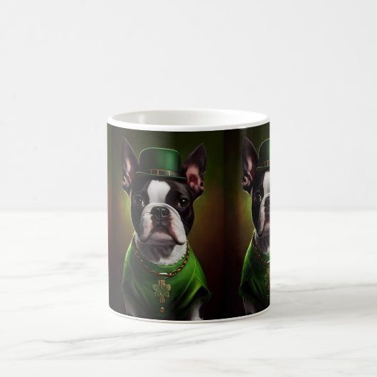 Boston Terrier Hund in St. Patrick's Day Dress Kaffeetasse (Mittel)