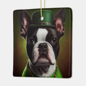Boston Terrier Hund in St. Patrick's Day Dress Keramikornament (Links)