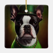 Boston Terrier Hund in St. Patrick's Day Dress Keramikornament (Rückseite)