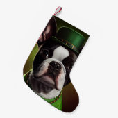 Boston Terrier Hund in St. Patrick's Day Dress Kleiner Weihnachtsstrumpf (Vorderansicht (hängend))