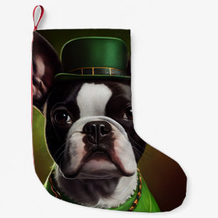 Boston Terrier Hund in St. Patrick's Day Dress Kleiner Weihnachtsstrumpf