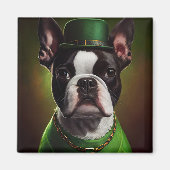 Boston Terrier Hund in St. Patrick's Day Dress Magnet (Vorne)